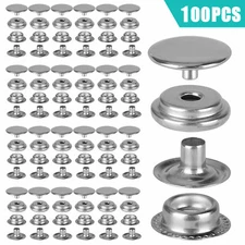 100Pcs Metal Heavy Duty Fastener Snap Press Stud Cap Button Base Kit Marine Boat