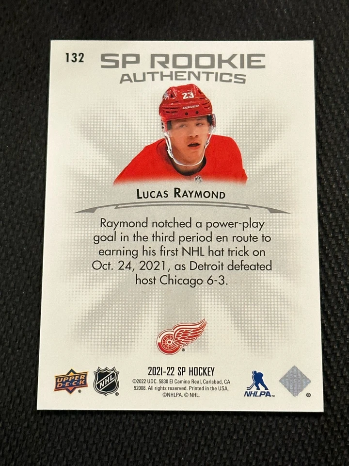 2021-22 UD SP Hockey Rookie Authentics Silver #132 Lucas Raymond /599-Red Wings - Image 3 of 4