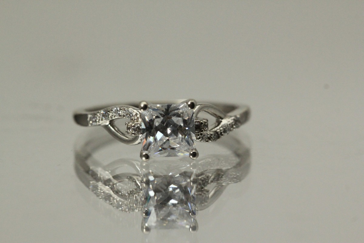 925 Sterling Square Princess Cut CZ W/Accents Engagement Ring 2.8