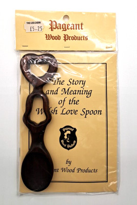Pageant Wales WELSH LOVE SPOON Hand Carved Wood New Old Stock in package Celtic