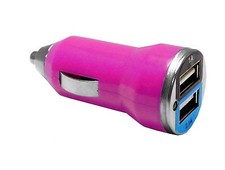 Dual USB Mini USB Car Charger Adapter - Hot Pink
