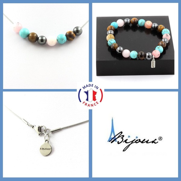 Steine Und Mineralien. Schmuckset Armband Halskette Perlen HäMatit + TüRkis-image