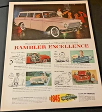 1961 AMC Rambler American Wagon - Vintage Original Color Print Ad / Wall Art