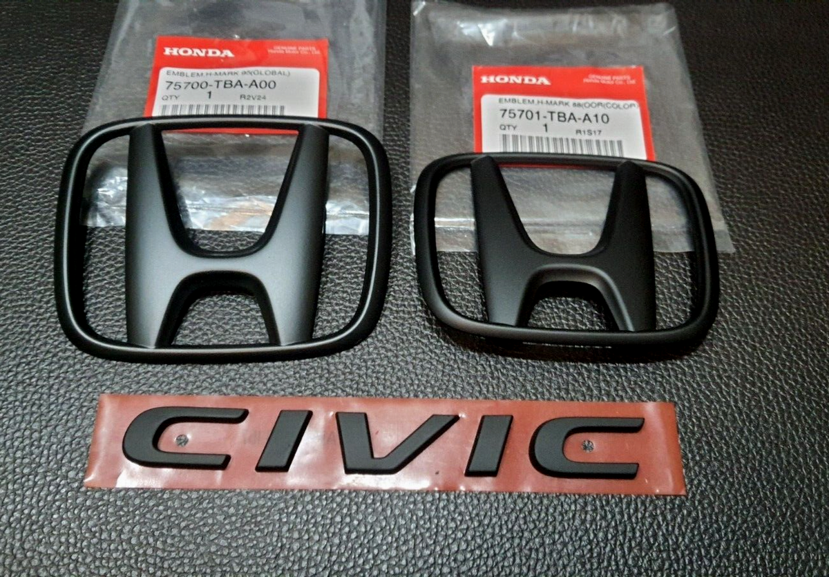 1 Pair H+CIVIC FC FK MATT BLACK LOGO EMBLEM BADGE FOR HONDA CIVIC