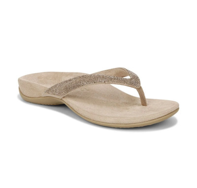 VIONIC Women's Dillon Shine Toe Post Sandal, Champagne (Medium)