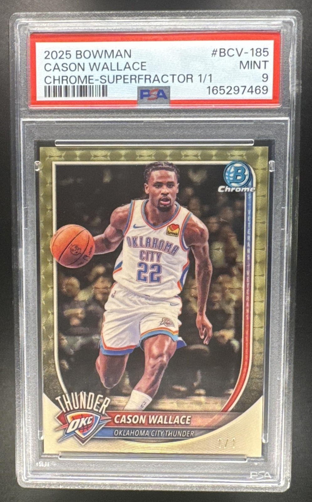 2025-26 Bowman Cason Wallace #BCV-185 Chrome SuperFractor 1/1 Thunder PSA 9