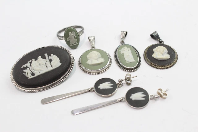 04 Wedgewood Sterling Silver Jewellery Jasperware Neoclassical Sage Black x 6