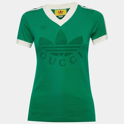 Gucci x Adidas Green Logo Print Jersey VNeck TShirt XXS | eBay