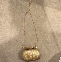 SHEIN Women's Gold Marbled Oval Acrylic Clutch Bag w/ Gold Chain Shoulder Strap