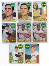 1969 TOPPS BASEBALL 8 CARD WASHINGTON SENATORS LOT W/ CAMILO PASCUAL   FREE SHIP