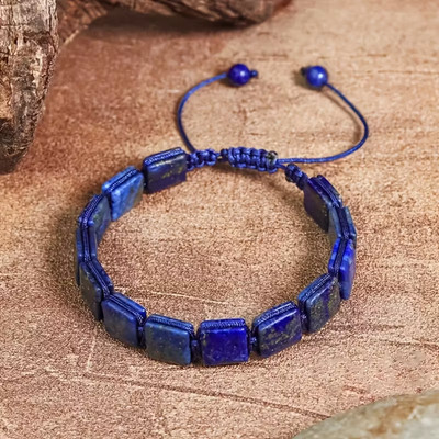 Natural Lapis Lazuli Men's Bracelet Square Beads Healing Crystal Jewelry