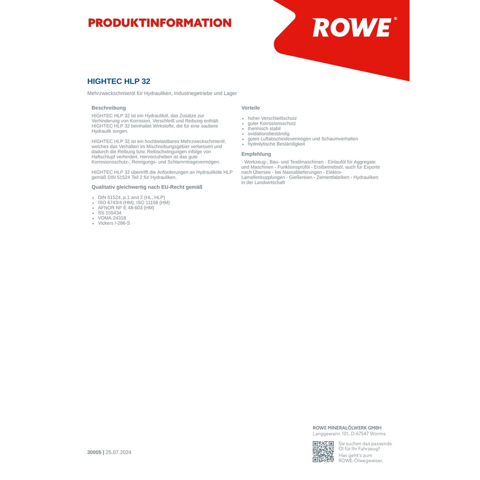 3x 1L ROWE Hydrauliköl HIGHTEC HLP 32 Hochleistungsöl für Hydraulikanlagen Pumpe - Bild 4 von 4