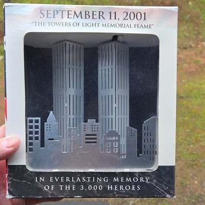 September 11, 2001 Towers of Light Memorial Flame Collectible Silver Metal
