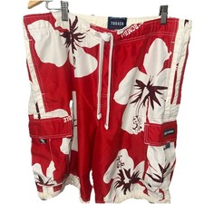 ABERCROMBIE FITCH Red Tuggers Board Shorts Cargo Swim Trunks Vtg Y2k 90  s