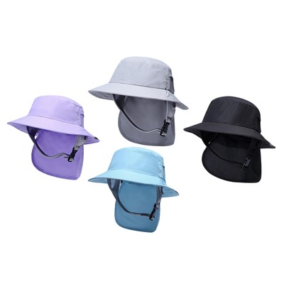 Surf Bucket Hat mit Kinnriemen Nackenschutz für Wassersport Erwachsene
