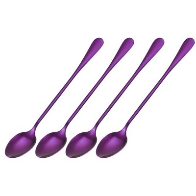 Set of 4 Long Handle 7.5-Inch Mix Coffee Spoons (Purple)