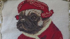 Adorable Dressed PUG Aubusson style Needlepoint Pillow NWOT Pillow w Insert