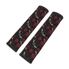 2PCS Car Seat Belt Cover Pad, Comfortable Soft Seatbelt Shoulder Goth Rose Bat