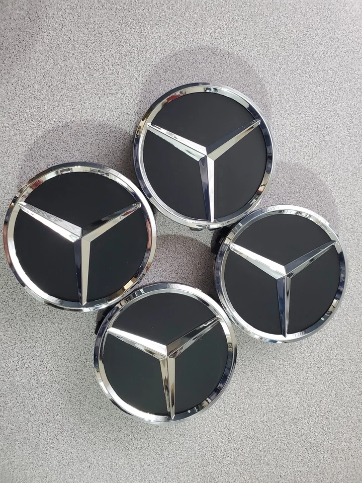 4 X 75mm 2.95in Black Wheel Center Caps Fits For Mercedes Benz Most Models NEW Foto 4 de 4