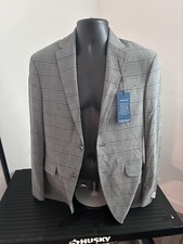 Kenneth Cole Reaction Techni-Cole Light Gray Plaid Suit Jacket Slim Flex Stretch