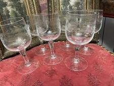 Lot Série 6 Verres À  Vin Anciens Cristallerie De Bayel Cristal Gravé 1900