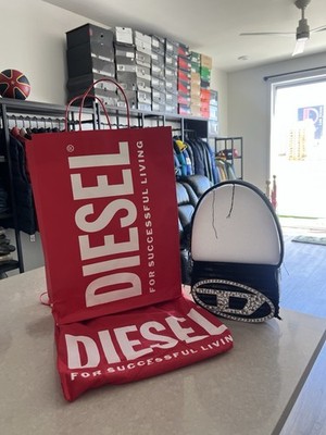 Diesel Black Shoulder Bag Crystal Logo Frayed Detail Adjustable Strap Women