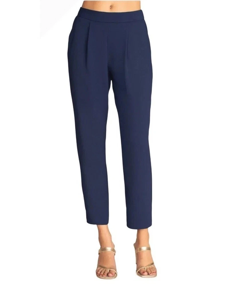 Trina Turk Pants Women Medium Navy Blue Sky Pant Pleated Pull On Ankle NWT