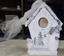 Snowman And Snowbird Birdhouse.