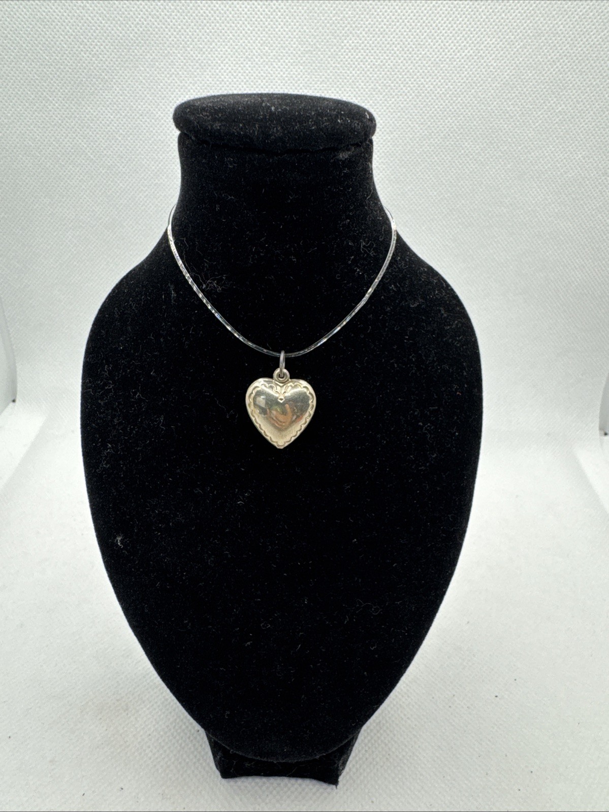Vintage Sterling Silver Mini Puffed Heart Pendant Etched