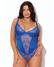 Plus Size Teddy Bodysuit Plus Size Mesh Lace Madeline Lace Mesh High Cobalt Blue