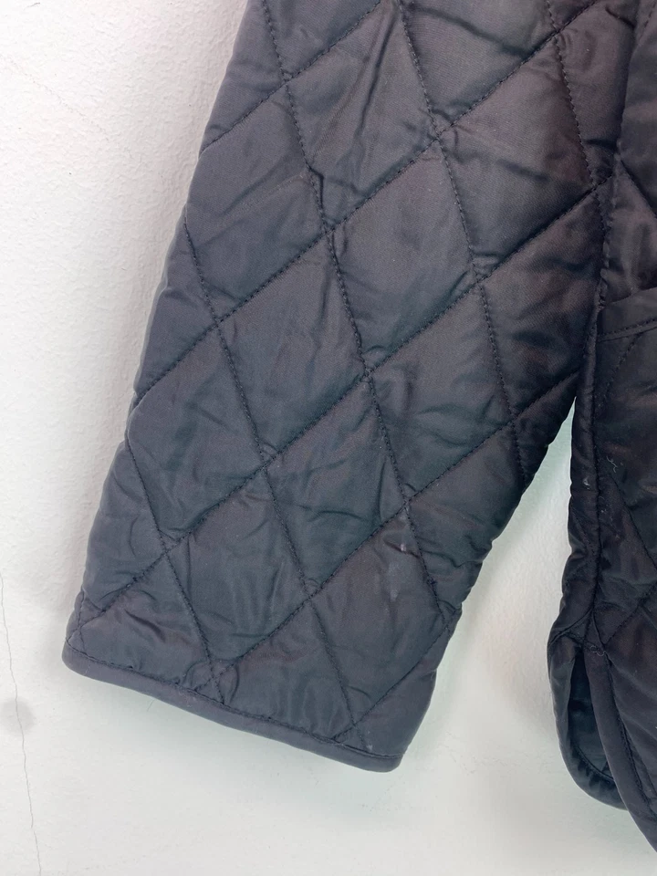 Barbour Black Diamond Quilted Jacket Country Heritage Cord Collar Button Up UK10 — 第 3/4 张图片