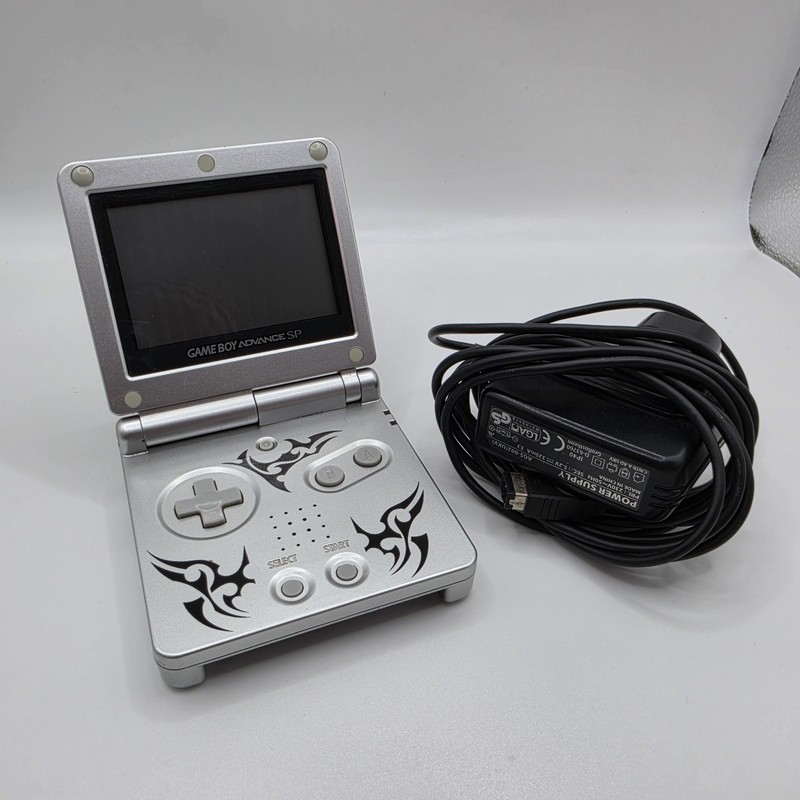 Nintendo GameBoy Advance SP Handheld Console Tribal Silver Tested Working