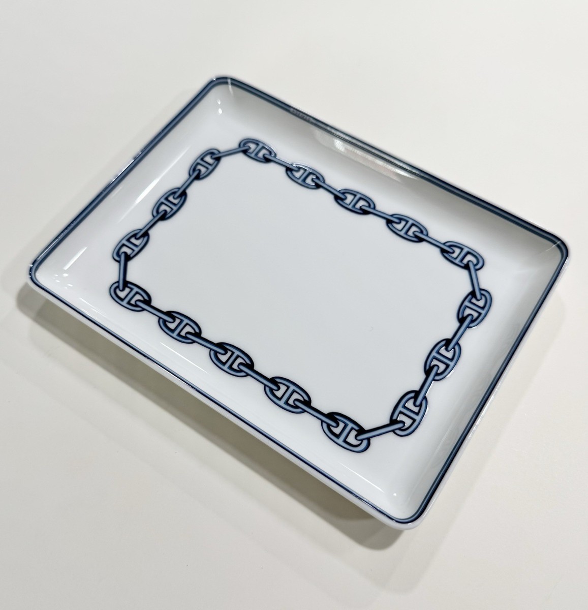 Hermès Chaine D'ancre Tray Plate Blue White Change Jewelry Car
