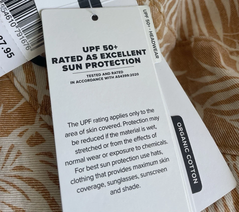 Rip Curl One Size Bucket Sun Hat UPF 50+ Organic Cotton Beach Hat Sand & White - Image 2 of 4