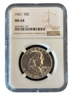 1961 Franklin 50c Silver Half Dollar, NGC MS64