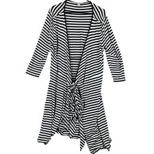 Banana Republic Womens Dress Black Cream Striped Wrap Long Sleeve Stretch Large