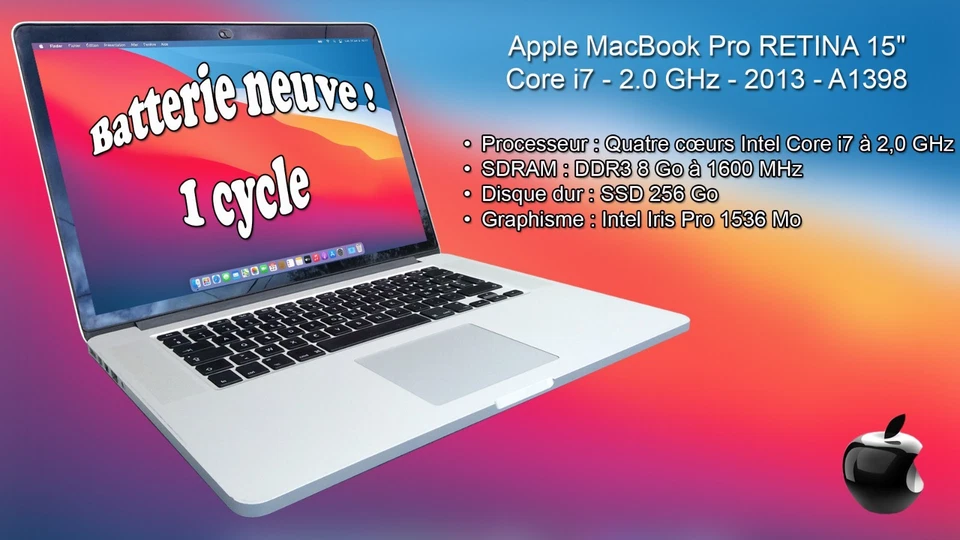 Apple MacBook Pro 15" 2013 · i7 · 8GB · 256GB, photo 1 sur 5