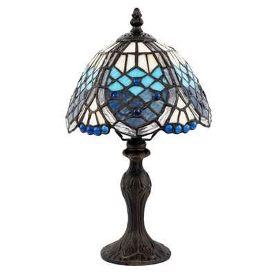 Elegante handgefertigte Perlen Tiffany Tischlampe in Mitternachts- und Himmelblau von Happ...