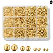 1100 Pcs Smooth Round Beads - 3/4/6/8mm Gold Spacer Loose Ball Bead Kits for ...