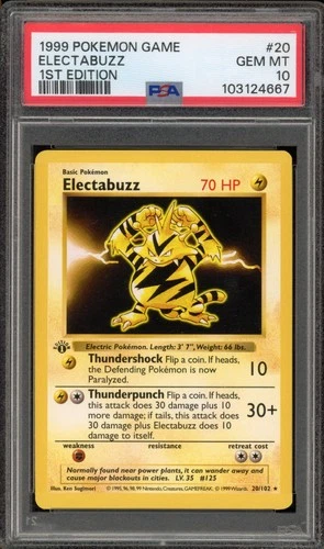 Pokemon Electabuzz Base Set Shadowless 1st Edition Rare #20 PSA 10 Gem Mint