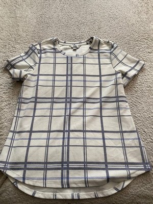 Croft & Barrow Women Plaid Short Sleeve Crew Neck Blouse White Size M