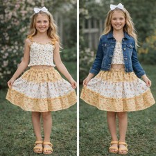 NWOT Btween Girls Floral 2 Piece Set Smocked Top Skirt SZ 12 Spring EasterSummer