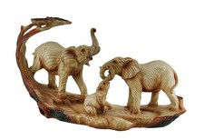 Zeckos Elephant Family Safari Carved Wood Look Decorative Statue