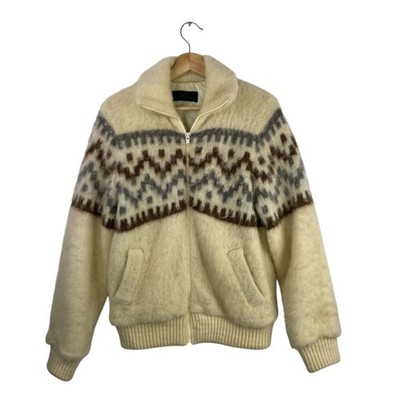 VTG Cold well Ivory Wool Full Zip Nordic Icelandic Scandinavian 60s Jacket XS