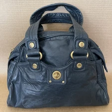Marc by Marc Jacobs Soft Leather Satchel Handbag Dark Navy Blue Gold Hardware