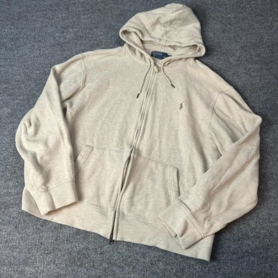 Polo Ralph Lauren Hoodie Mens XL Beige Full Zip Cotton Knit Pony Logo Sweatshirt - Image 1 of 4