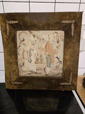 Antikes Bild Gobelin Samt Metallaplikationen 1750-1800