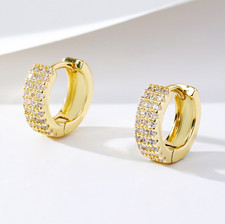 Women Men 925 Sterling Silver Plated Wide Band CZ Huggie Hoop Earrings 15mm B13