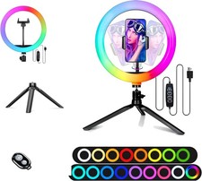 12 RGB lights " Selfie Ring Light with 4" Desktop Tripod Stand  1 Phone Holder