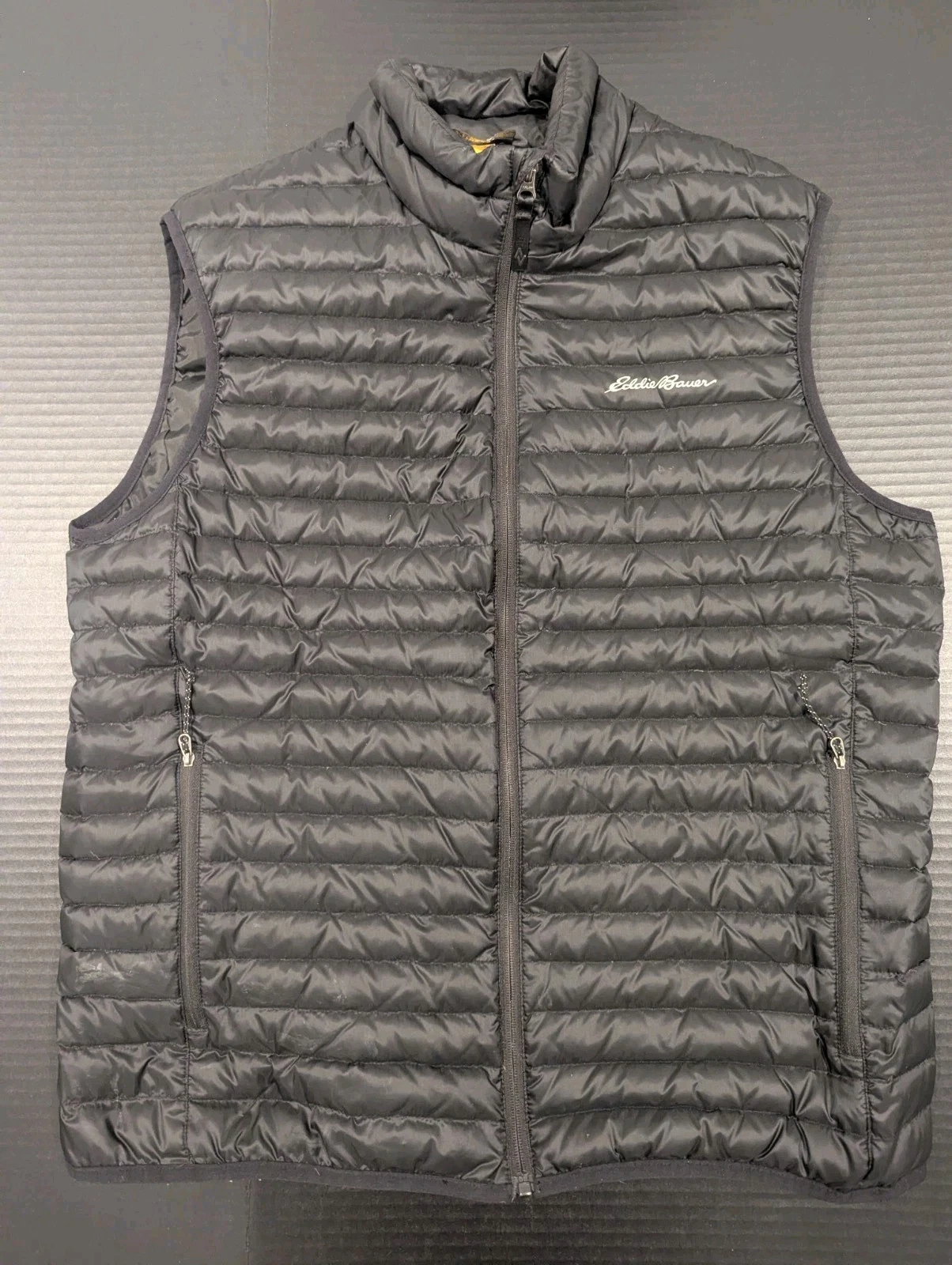 Eddie Bauer Puffer Vest EB 700 Men's Black Down Full Zip Quilted Outdoor Size L